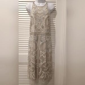 Adrianna Papell Cream Embroidered Midi Dress